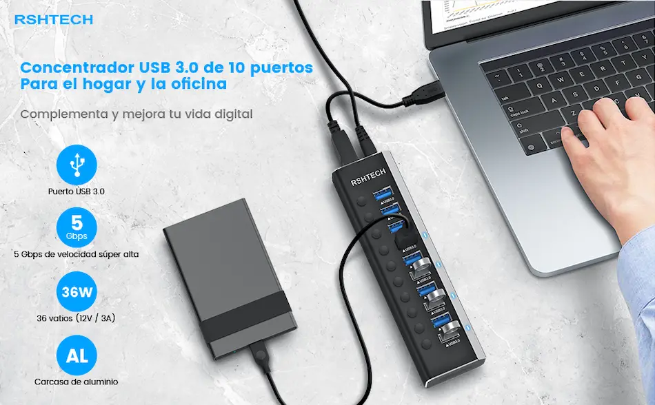 Ver RSHTECH Hub 10 Puertos USB 3.0