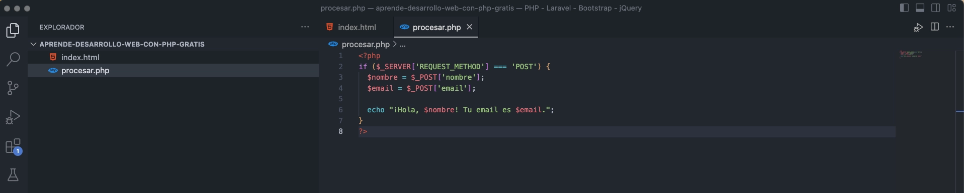 Recopilación y envío de datos de formularios en PHP Código