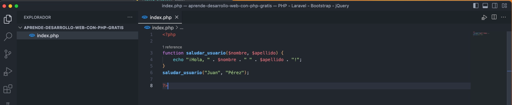 Pasar parámetros a una Función en PHP Código
